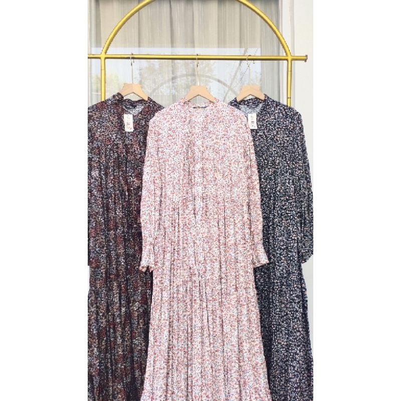 Gamis motif bunga-bunga bahan rayon premium