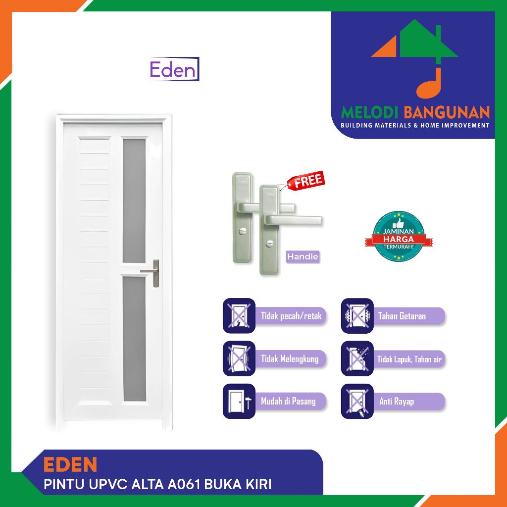 Eden - Pintu Kamar Mandi Wc Upvc Alta A061 A 061 WH Buka Kiri White
