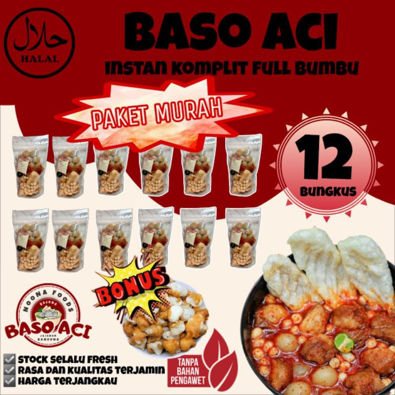 

[ Paket Murah 12 Bungkus ] Baso Aci Instan Khas Bandung Komplit Full Bumbu Pedas / Boci Homemade / Bakso olahan / Baci Kuah - Makanan Cemilan Viral