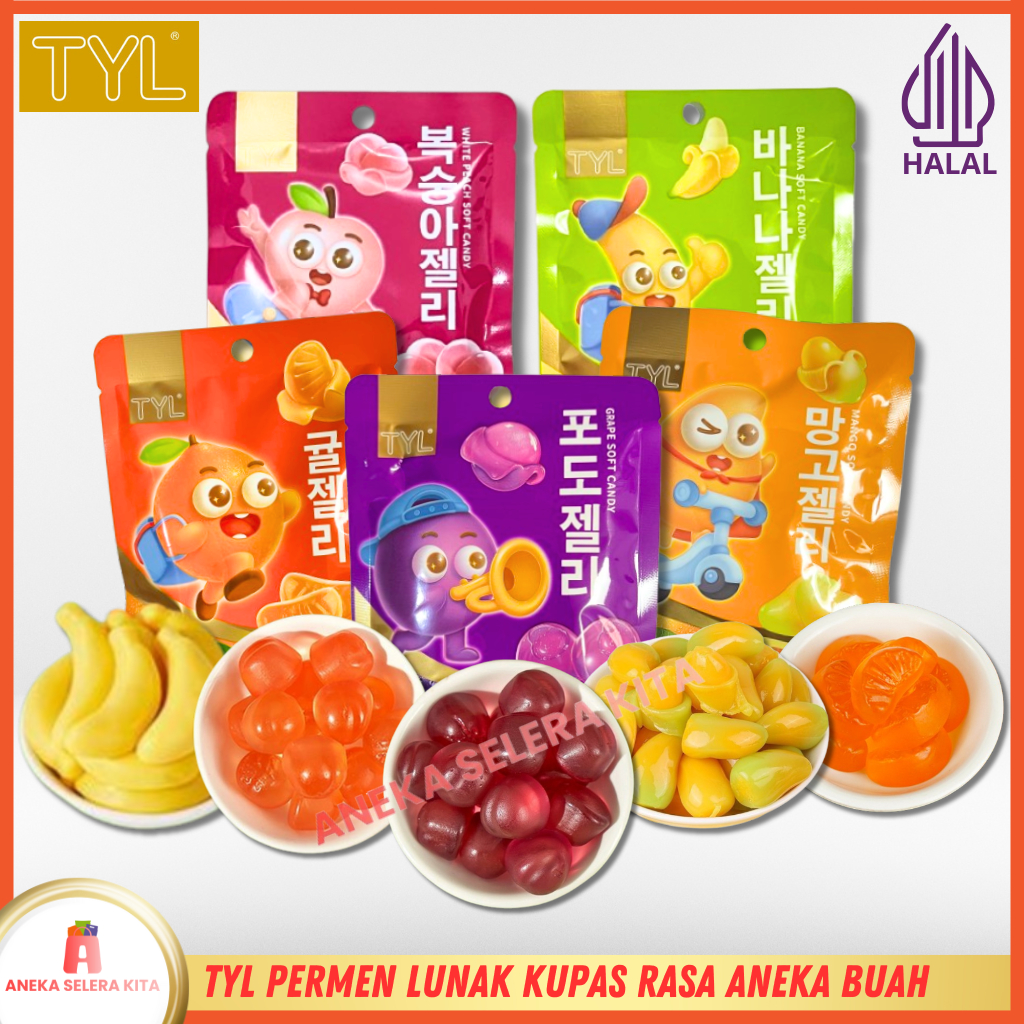 

TYL Permen Lunak Kupas Aneka Rasa Buah / Baopi Gummy Soft Candy (Grape/Mango/Peach/Banana)