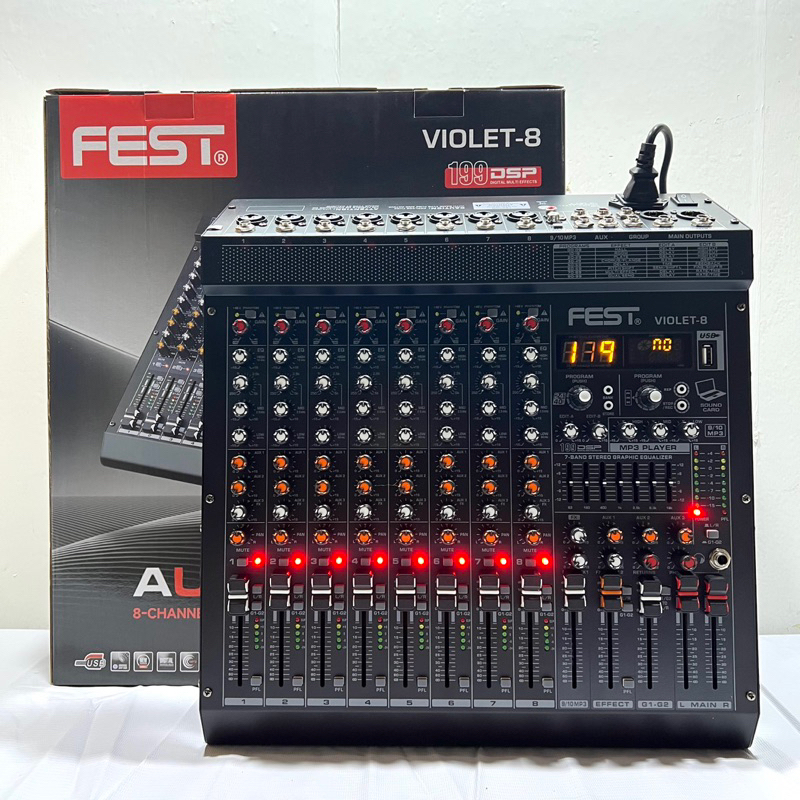 Mixer Fest Violet 8 Original 8 Channel + Stereo L R Channel Bluetooth