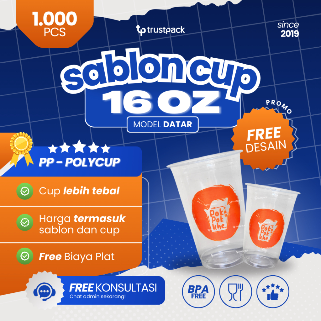 [1000 PCS] Sablon Gelas Plastik 16oz PP | Cetak Cup Custom Logo | Sablon Cup Usaha Minuman POLYCUP