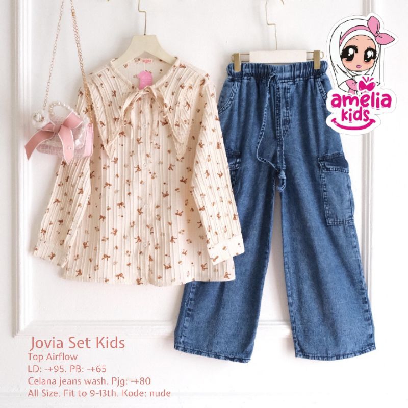 setelan jeans anak perempuan 7-12 tahun matt katun linen original by amelia kids | camela aliya saki