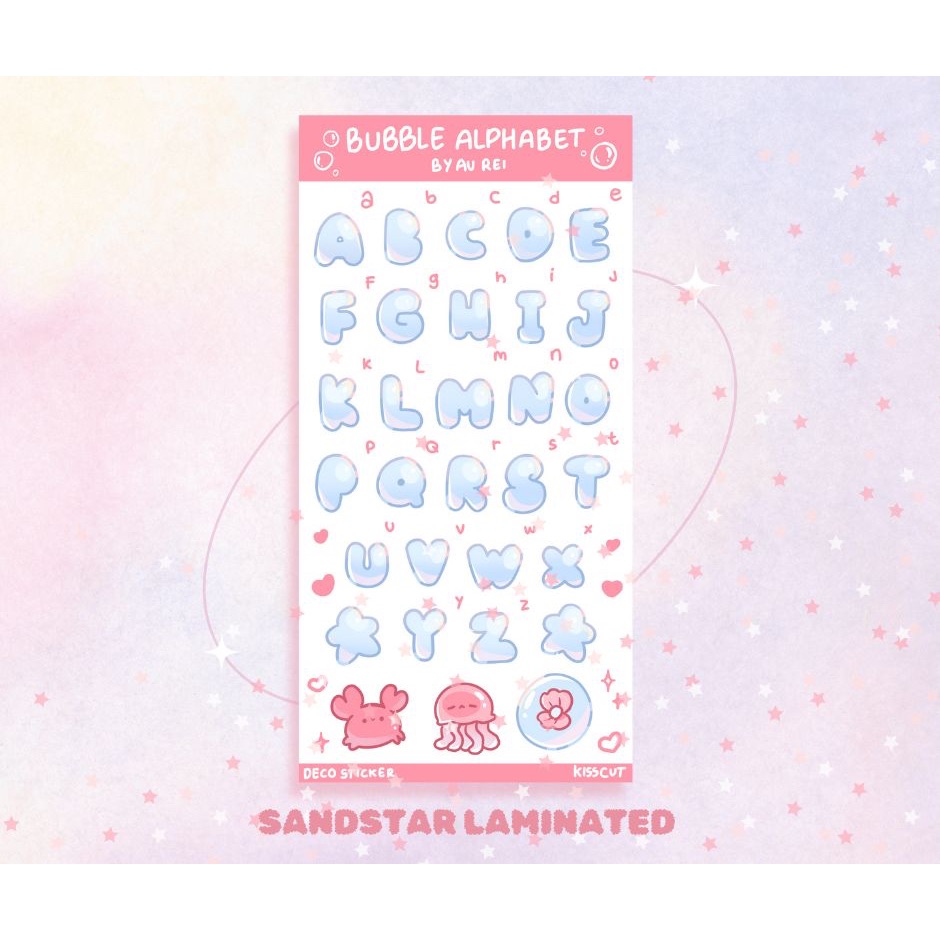 

Bubble alphabet waterproof sticker sheet | sandstar laminated | Cute deco kisscut | Au rei's merch