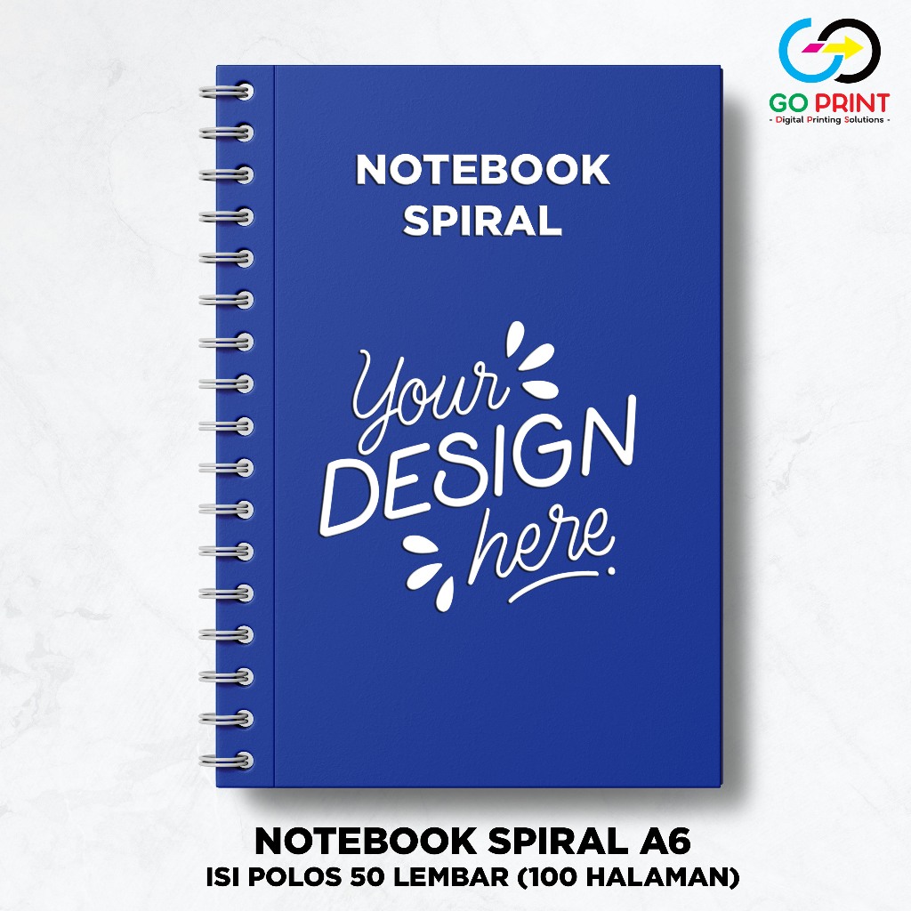 

Notebook Custom A6 Spiral / Block Note Custom / Souvenir - Isi HVS Polos 50 lbr (100 Halaman) - Cover Depan Saja