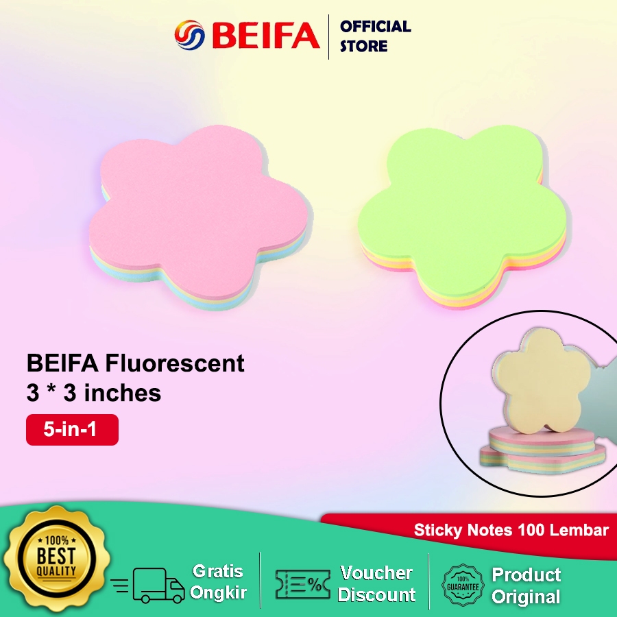 

Beifa Sticky Notes Fluorescent Flower 5-in-1 sticky notes 3 * 3 inches FN210