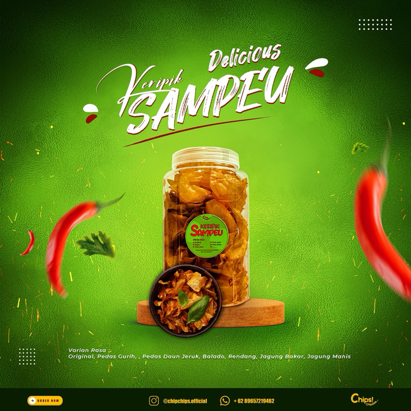 

KERIPIK SAMPEU Pedas gurih / Pedas Jeruk / Balado / Asin / Jagung Bakar / Rendang 300gr