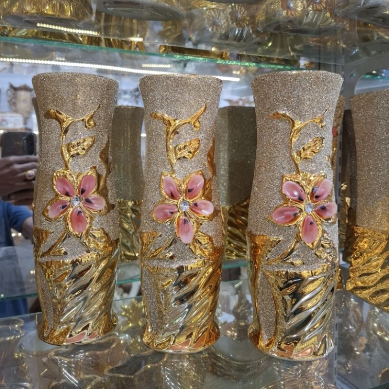 3 Pcs pajangan guci warna gold warna mewah elegan hiasan lemari kaca vas bunga keramik dekorasi ruma