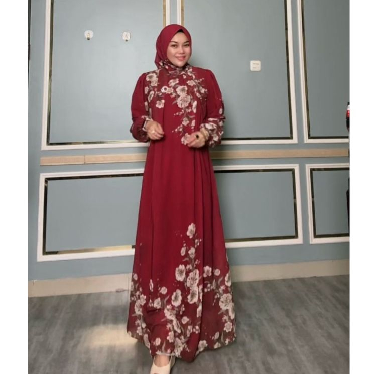 Baju Dress Gamis Jumbo big size wanita bahan Ceruty model gradasi baju lebaran 2025