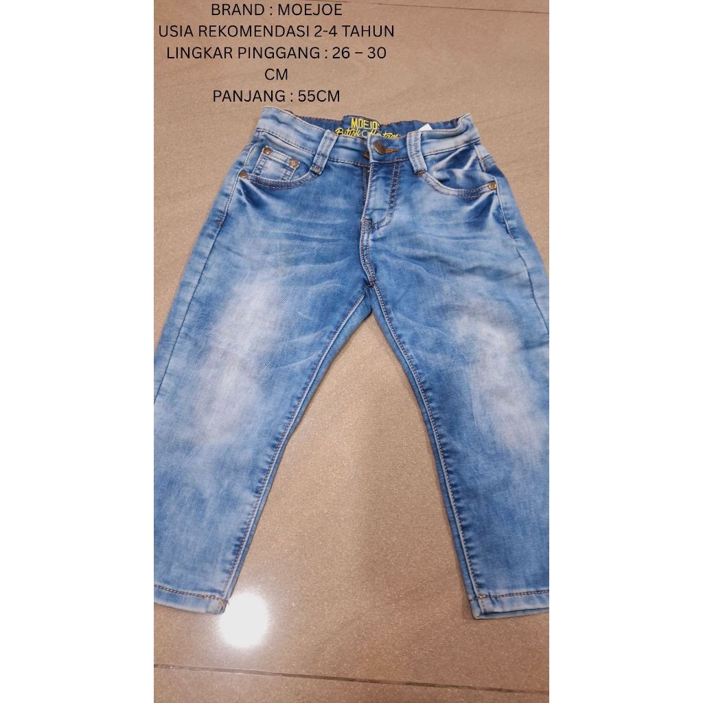 celana panjang anak jeans katun M0eJ0e usia 4 tahun kantong loreng preloved
