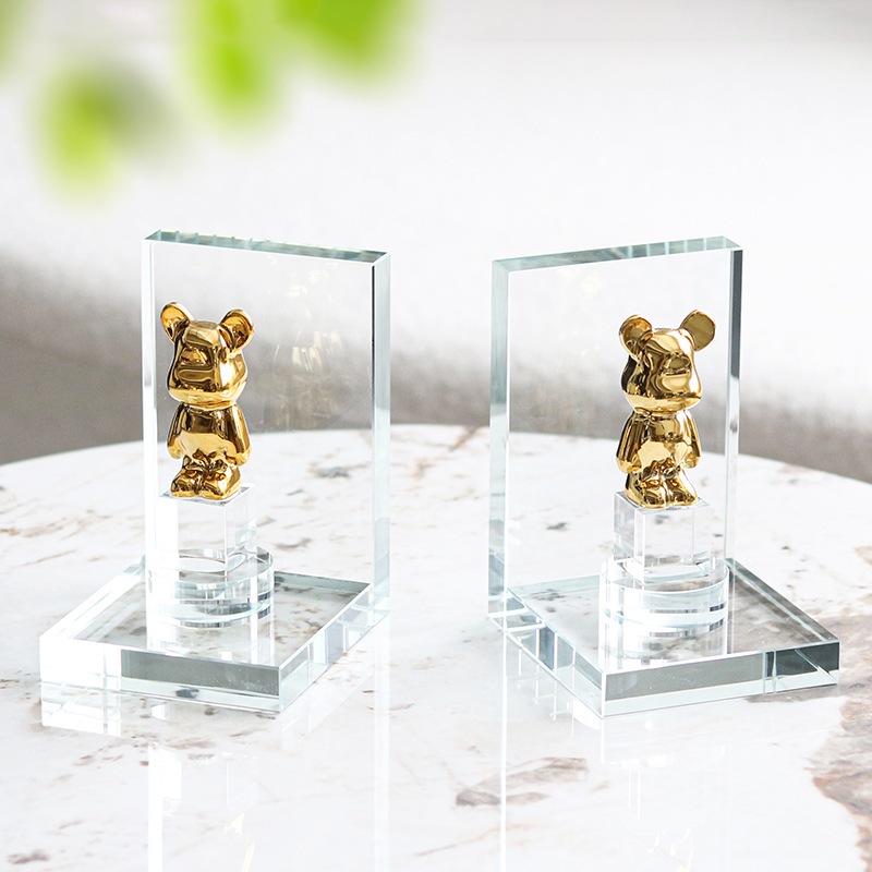 

Golden Bear Crystal Bookend / Dekorasi Penyangga Buku Modern M70