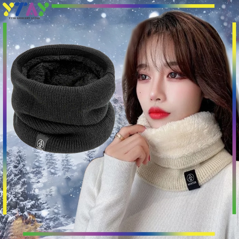 Syal Leher Gaya Korea Rajut Tebal 2 Lapis Bahan Fleece Hangat Pria & Wanita Syal Motor