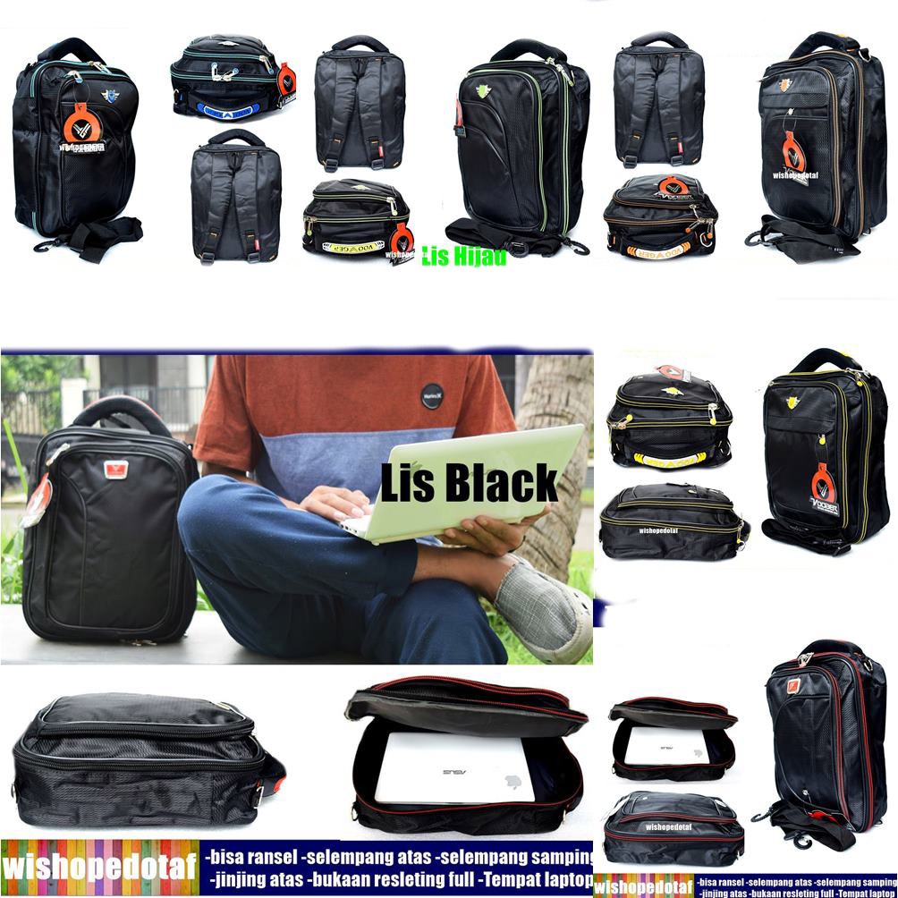 Tas pria Ransel Backpack Multifungsi  Vood  4in1 Vood Black