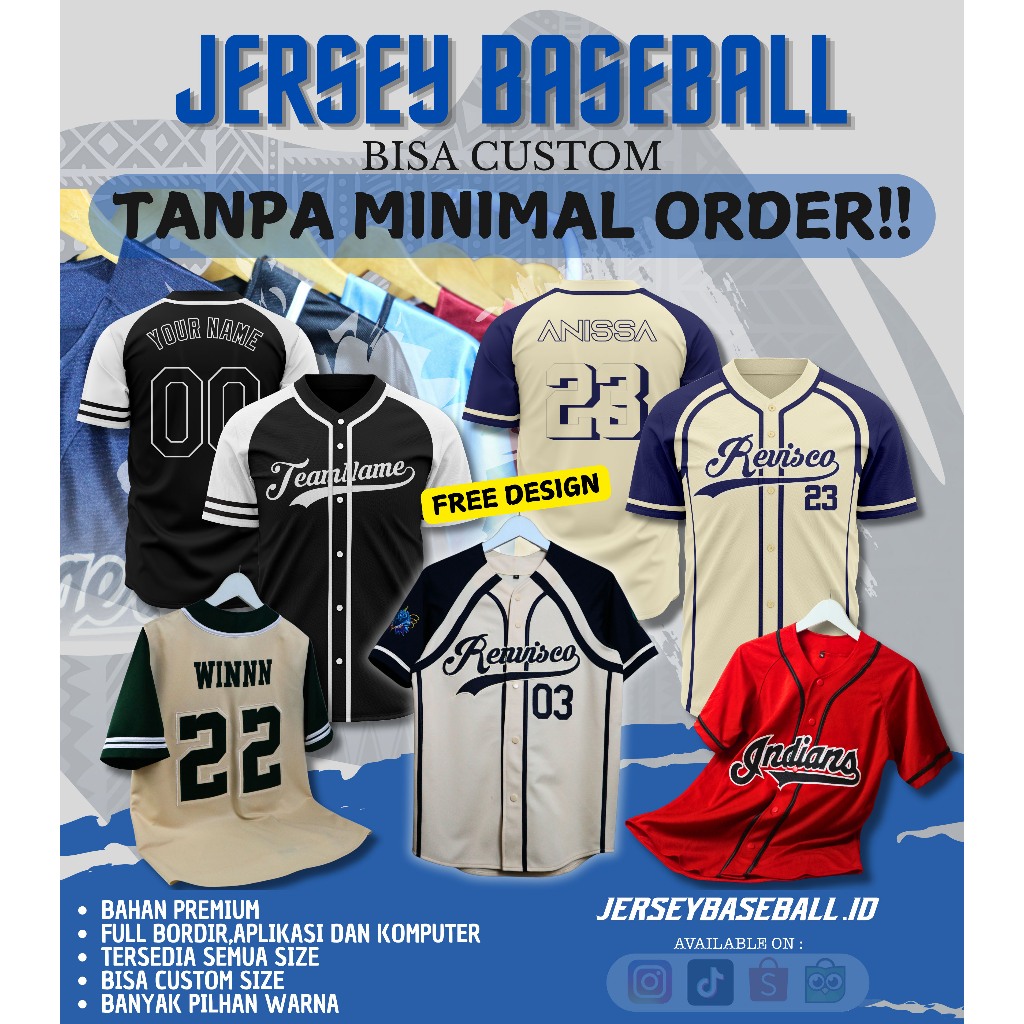 Jersey baseball custom premium tanpa minimal order bebas desain | baju baseball | kaos baseball | ba