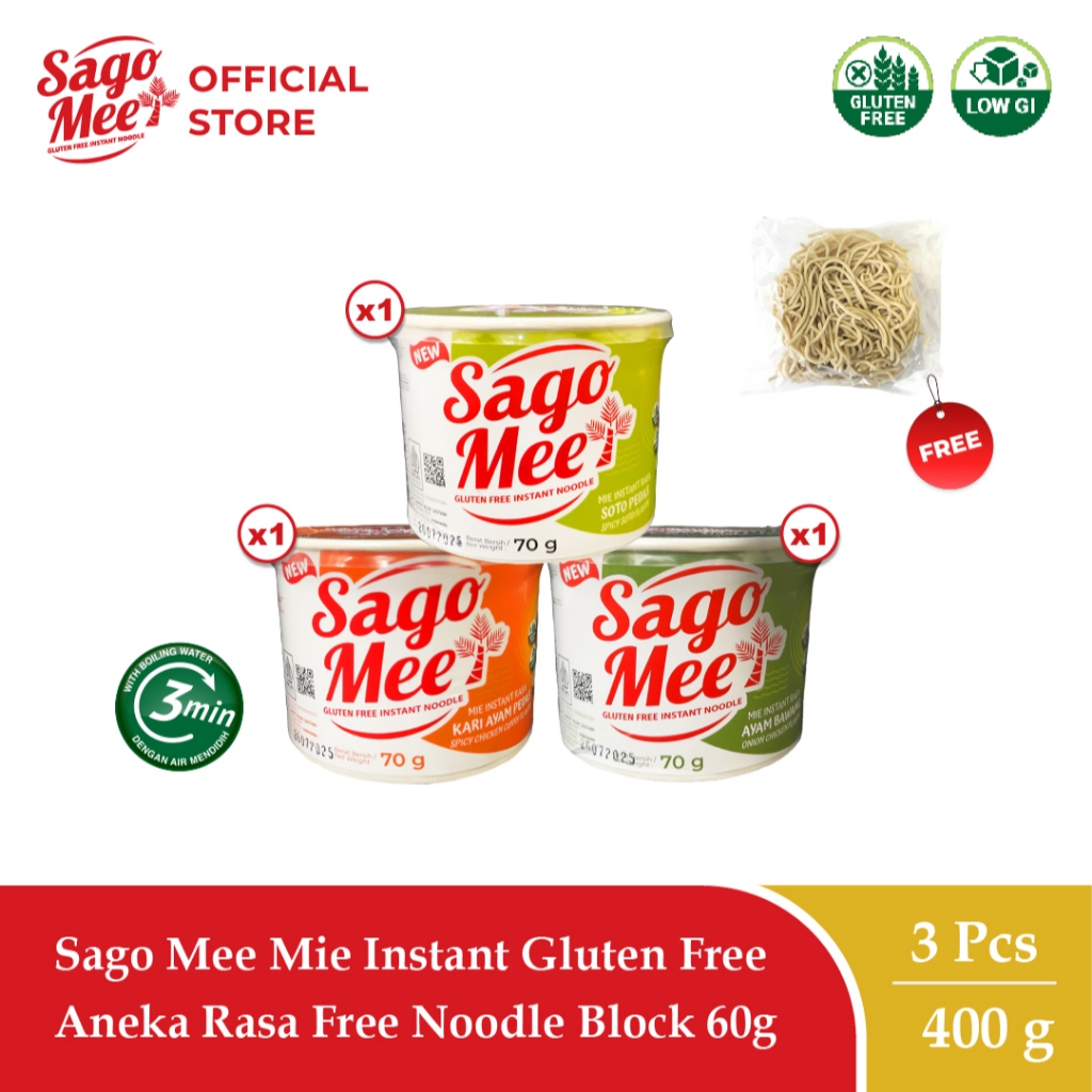 

Sago Mee Mie Instan Gluten Free Aneka Rasa Free Noodle Block 60g