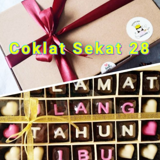 

Coklat Sekat 28 / Coklat Hadiah / Coklat Ucapan / Hampers Coklat CUSTOM tulisan / Free 1 Pcs Masker