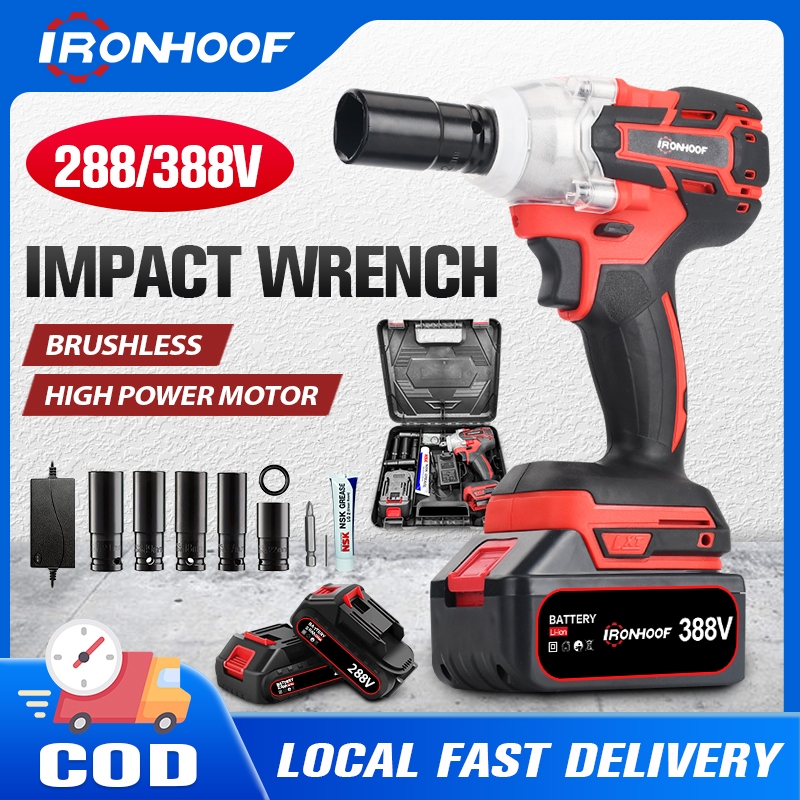 AlohaaaStore - IRONHOOF 288V Impact Wrench Brusheless Impact Baterai 420Nm Bor Baterai Mesin Bor