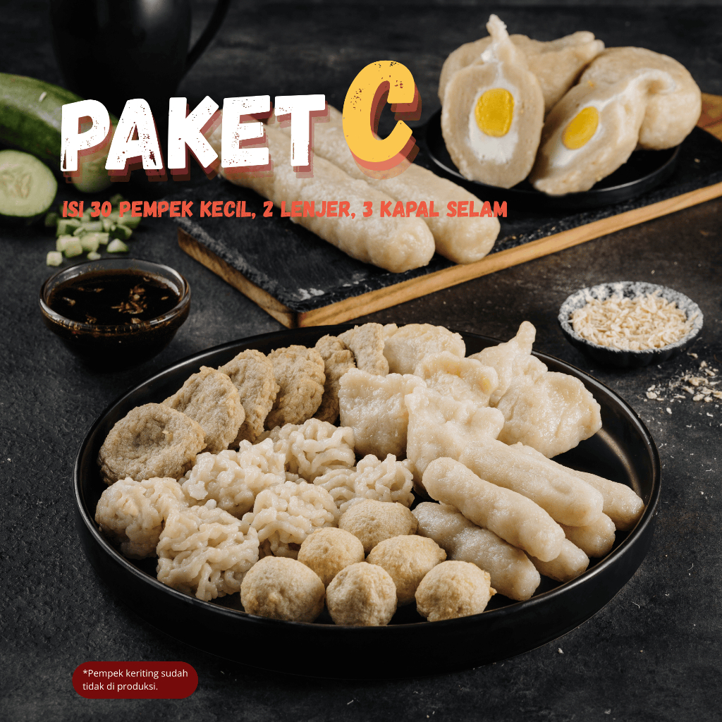 

Pempek AA - Paket C 30 Pempek mix, 2 Lenjer Besar, 3 Kapal Selam + 2 Cuko Palembang Asli / Empek Empek Palembang