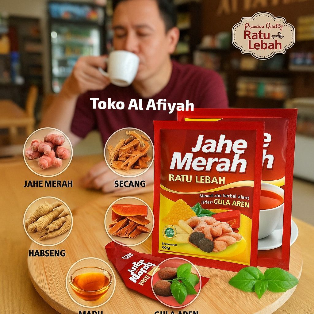 

Jahe Merah Super Ratu Lebah 6 In1 Per Renteng 10 Sachet Madu Jahe Merah Murni Plus Ginseng Sambiloto Habbatussauda Gula Aren dll 1 Renceng isi 10 Pcs Anti Virus (BPOM)