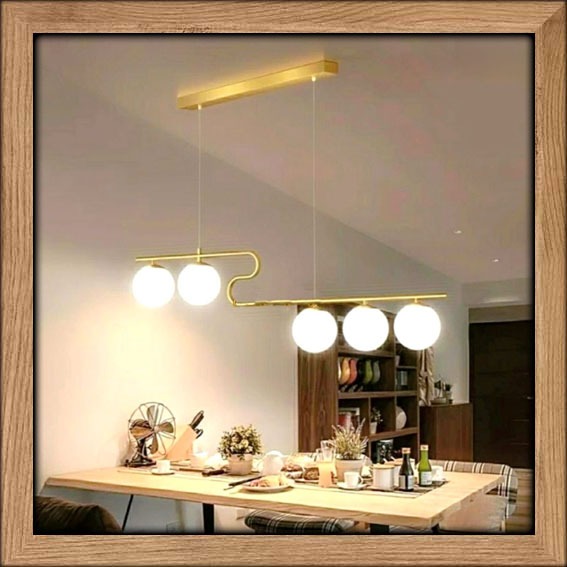 Lampu hias gantung tiang panjang bola kaca putih modern island Gold pendant minimalis elegan lightin