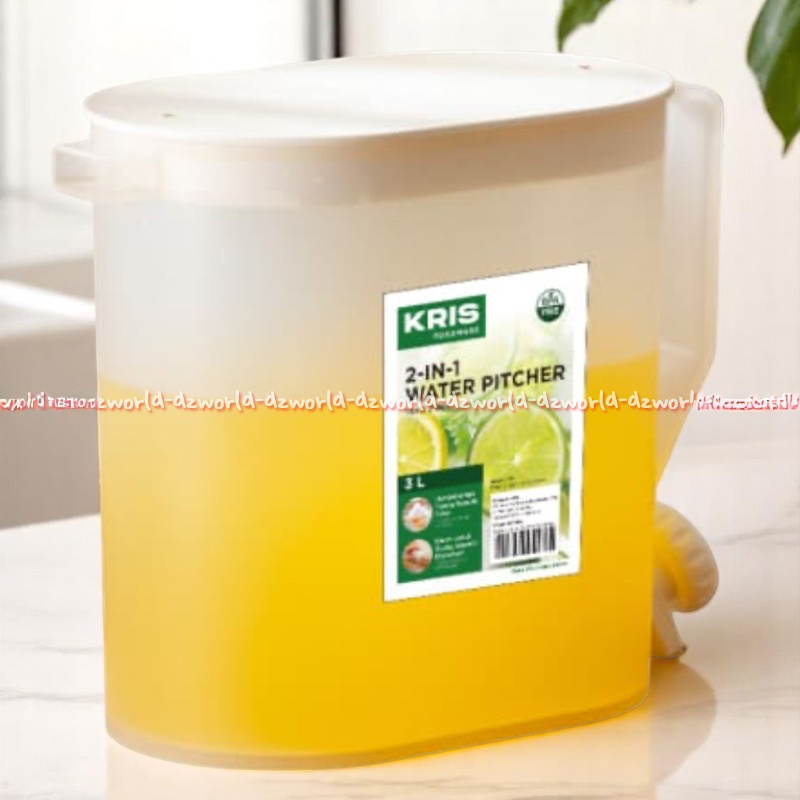 Kris 2-in-1 Water Pitcher 3L Plastic Kettle Plastik Teko Air Dengan Kran Putar Cerek Warna Krem 2in1
