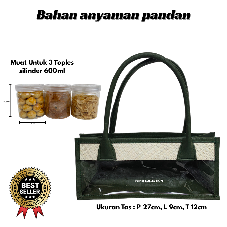 

Tas Parcel Anyaman Pandan (Hijau Army) Ukuran 3 Toples Model Panjang Tas Mika Hampers