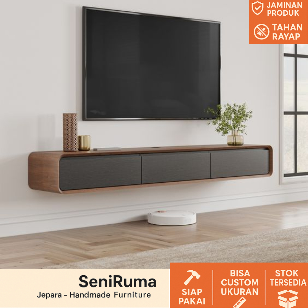 Meja Tv Gantung Minimalis Dinding Bufet Kabinet Buffet Panjang Kayu Serbaguna Laci Tempat Modern