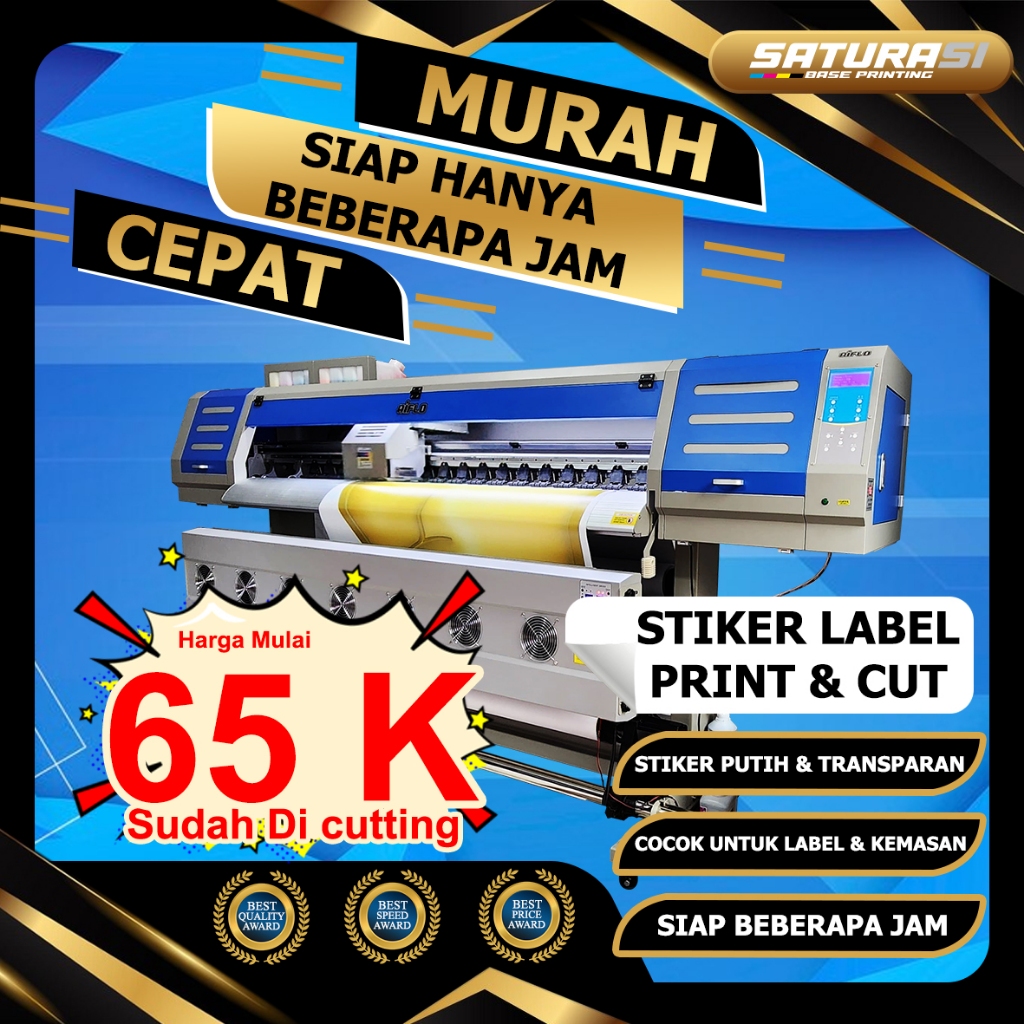 

SATURASI BASE PRINTING Cetak Sticker Logo Custom Meteran GRATIS CUTTING Belum Ada Design PRE ORDER