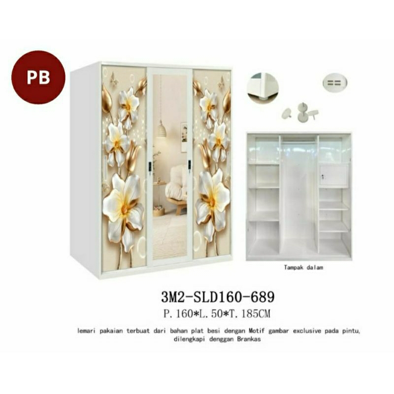 LEMARI PAKAIAN FULL PLAT BESI SLIDING 3 PINTU/LEMARI BESI SLIDING 3 PINTU/LEMARI SLIDING PLAT BESI 3