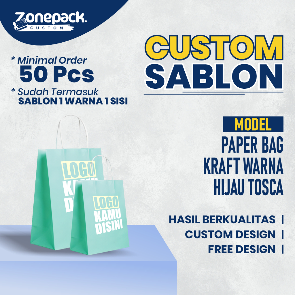

Sablon Paperbag Kraft Warna Hijau Tosca | Paperbag Shopping Bag | Tas Kertas Kraft | Paper Bag Kado souvenir wedding packing olshop