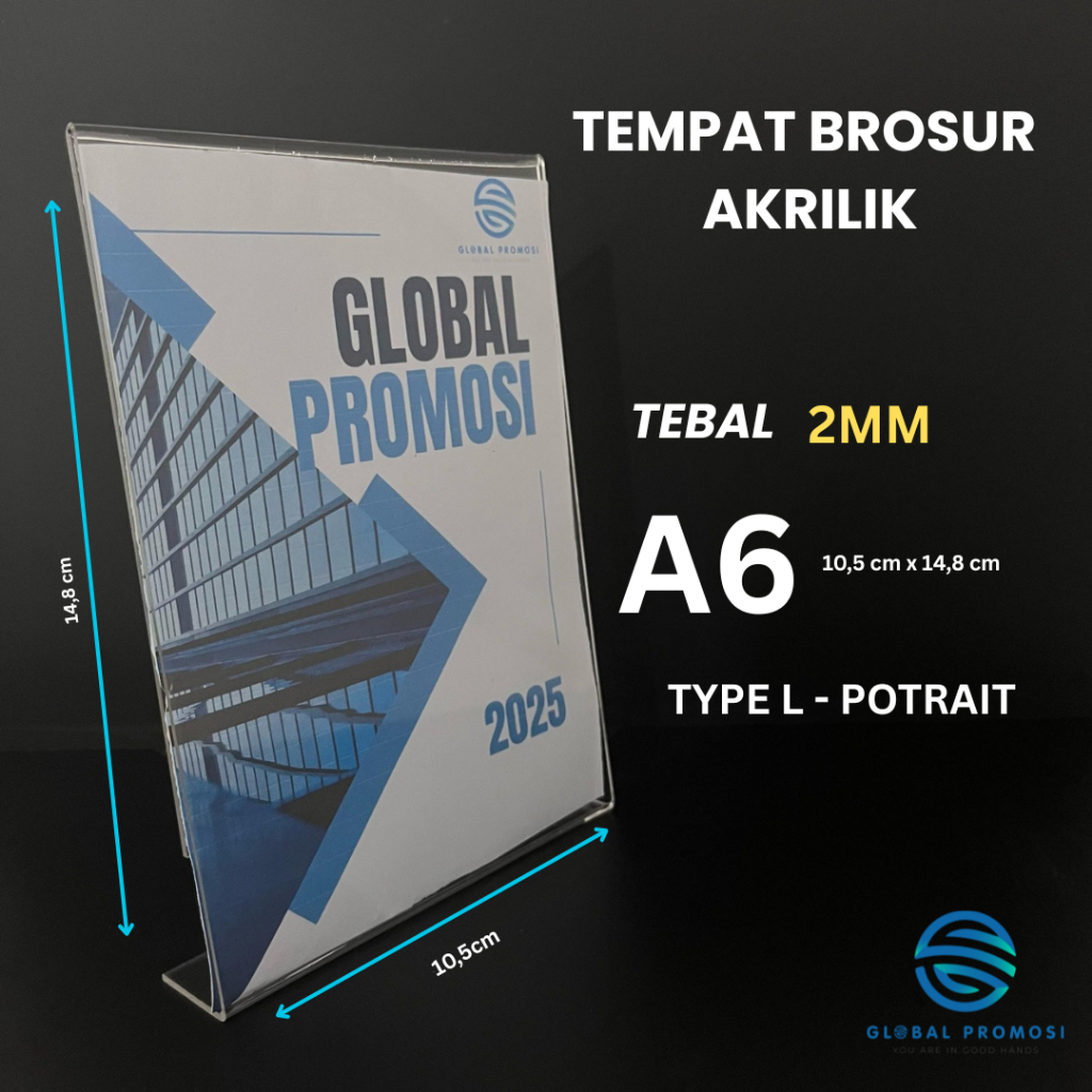 

Akrilik Tempat Brosur / Acrylic Tent Card Holder Nomor Menu Meja Portrait L / Ukuran A6 2mm