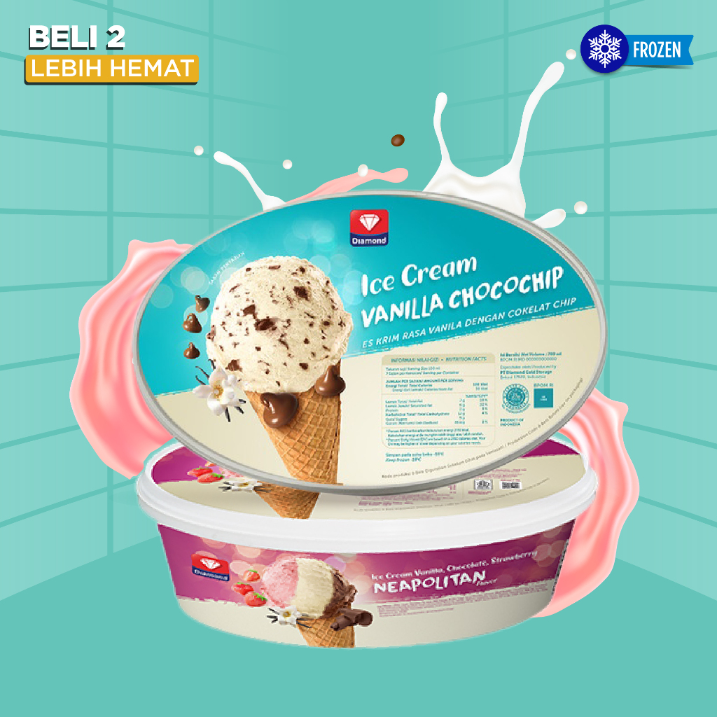 

PROMO ICE CREAM 700 ML (1 NEAPOLITAN DAN 1 VANILA CHOCOLATE CHIP)