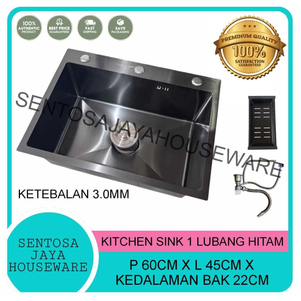 SINK CUCI PIRING 1 LUBANG HITAM STAINLESS / WASTAFEL BAK CUCI PIRING 1 LUBANG HITAM STAINLESS 6045