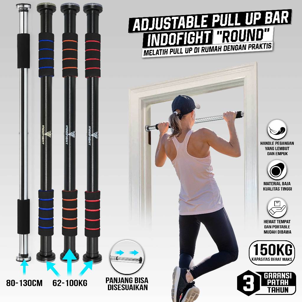Adjustable Pull Up Bar Indofight 62-100cm Pullup Bar Pintu Alat Pull Up Di Rumah Tiang Pull Up Besi 