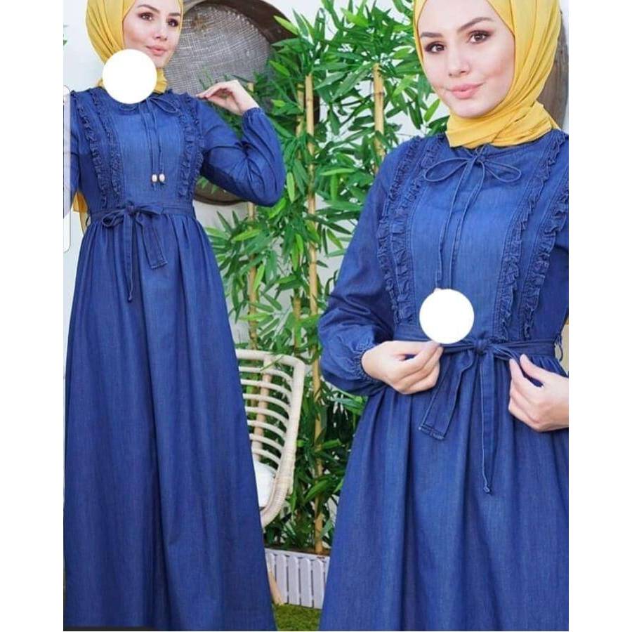 Gamis Jeans Kriwil Terbaru Gamis Muslim Kekinian Dress Jeans Kriwil Fashion Muslim Baju Muslim Levis