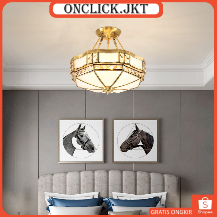 Lampu Plafon LED Mewah Full Tembaga Gaya Eropa Elegan & Vintage untuk Rumah Klasik dan Minimalis