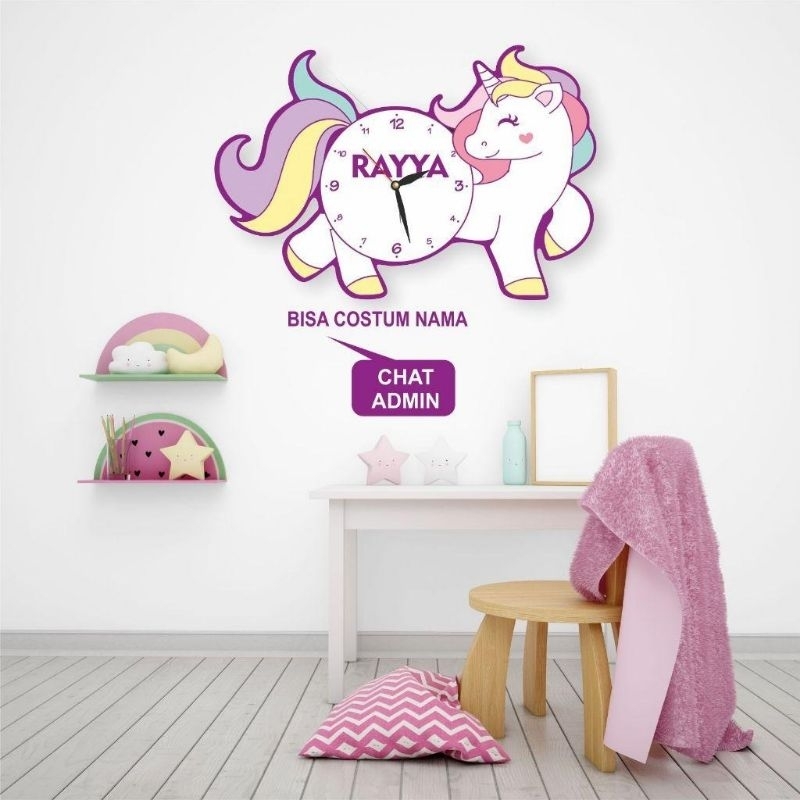 Jam dinding-jam dinding ukir kuda poni-hiasan dinding ruang kamar tidur anak-jam dinding ukir pakai 