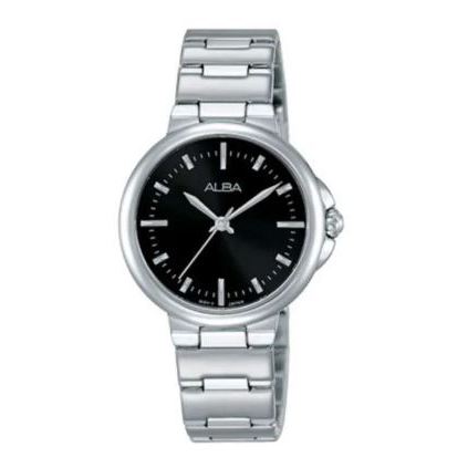 Jam Tangan Wanita Alba Classic AH8425 AH8425X1 Strap Stainless Steel Silver Color Black Dial Silver 