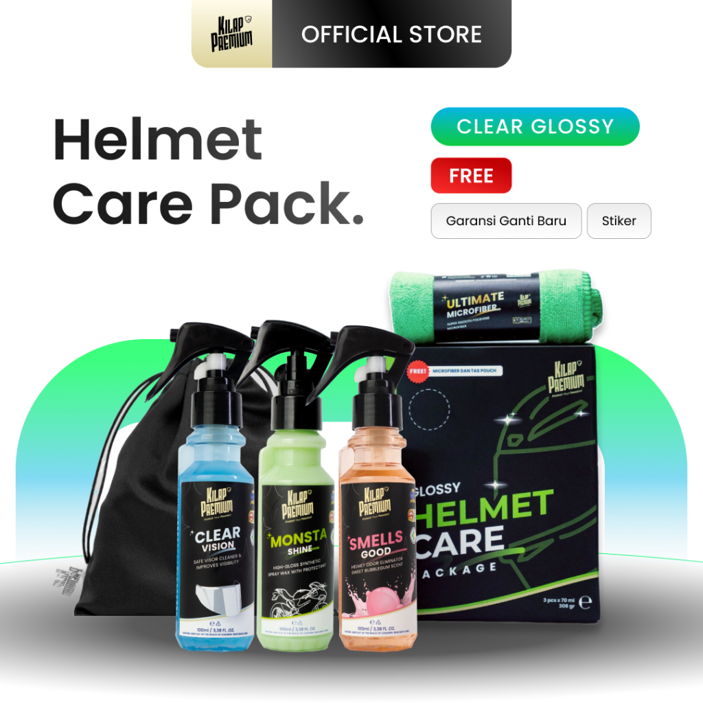 Helmet Care Package - Kilap Premium (Pengkilap Helm, Parfum Helm, Pembersih Visor) I Perawatan Helm,