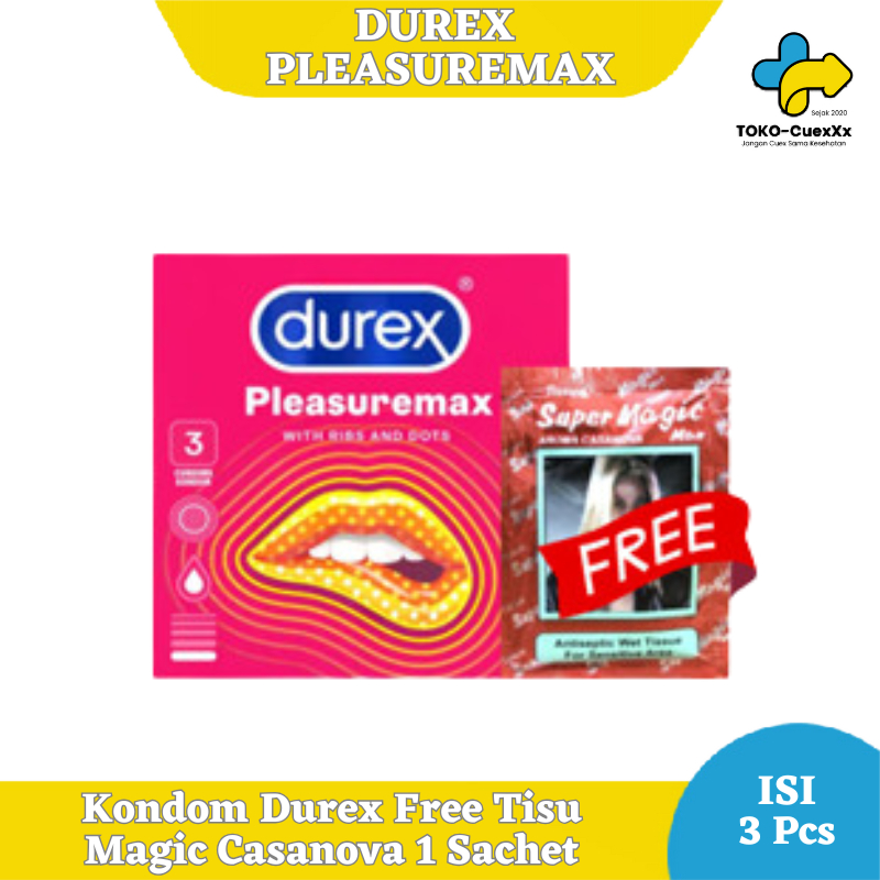 Kondom Durex Pleasuremax isi 3 pcs free Tisu Super Magic Mejik Casanova 1 sachet