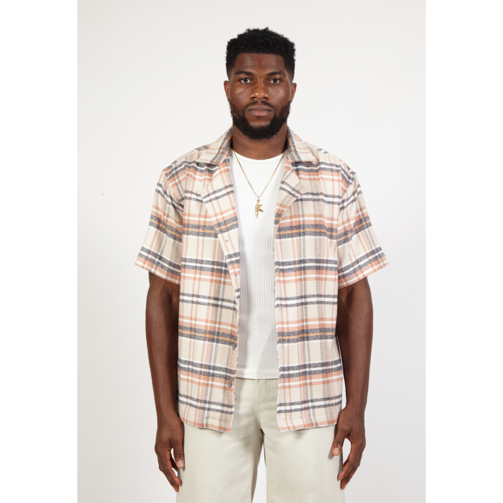 OCWA NANO PLAID FLANNEL MULTI BEIGE CREAM GREY SHIRT