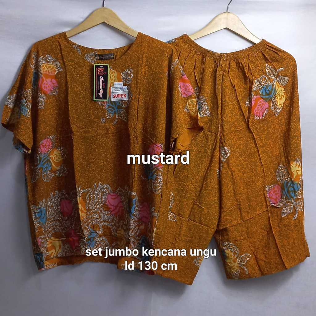 Setelan Baju & Celana Kulot Jumbo Kencana Ungu Label Hitam Terbaru