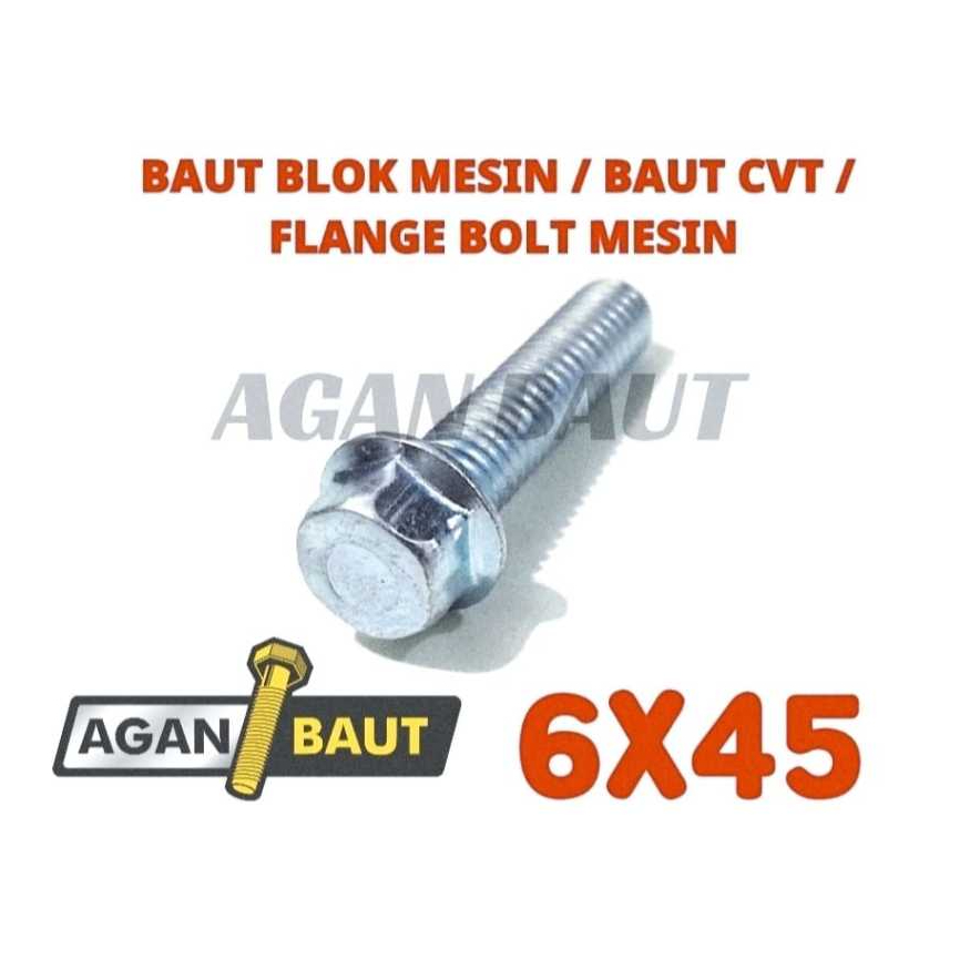 Flange Bolt  / Baut Cover Block Mesin CVT Motor M6x45 (4.5 cm) Kunci 8