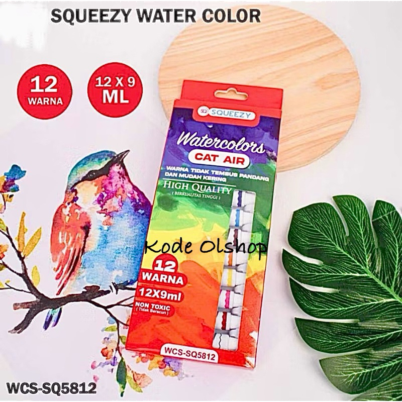 

Kode Atk - Cat Air / Cat Lukis Squeezy SQ-5812 / Water color High Quality Squeezy 12 Warna
