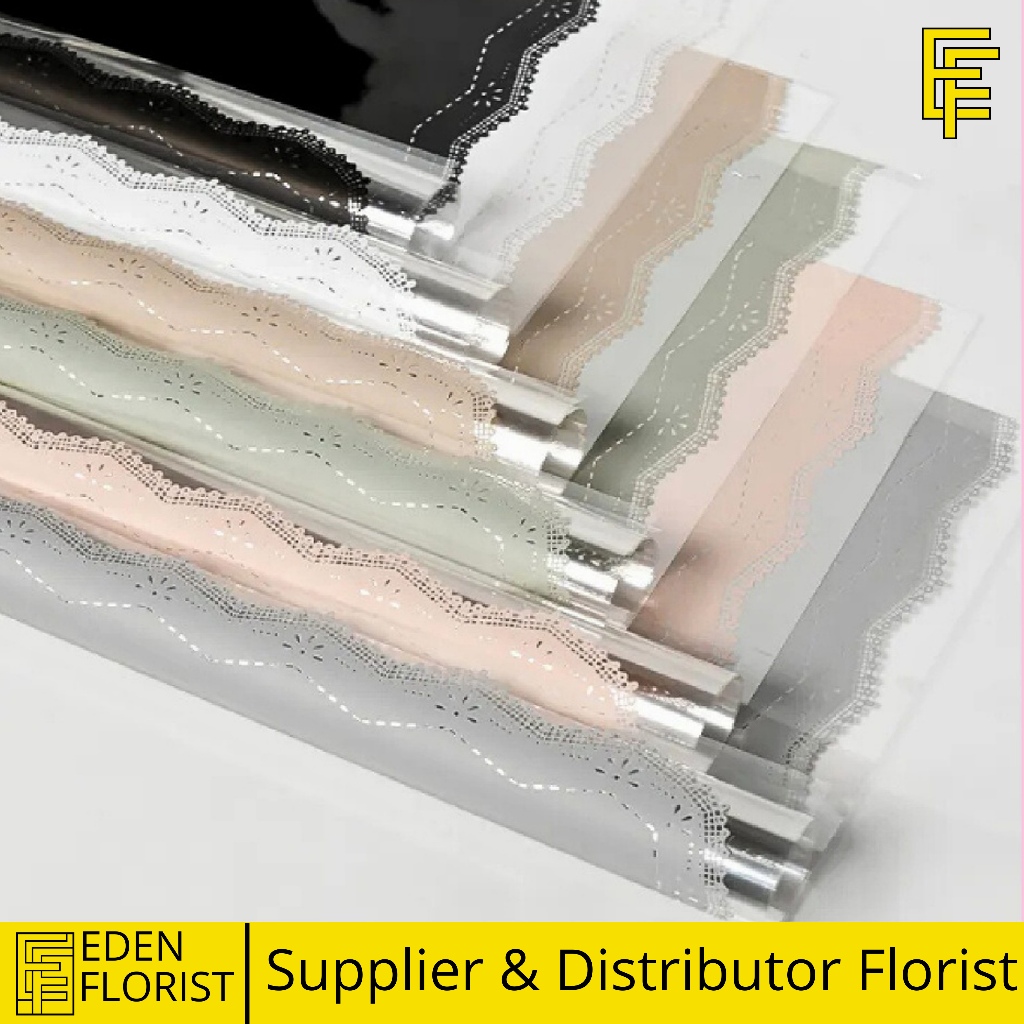 

EdenFlorist Lace Frame Flower Wrapping Cellophane Paper Waterproof Kertas Buket Motif Renda Florist COD KB6170