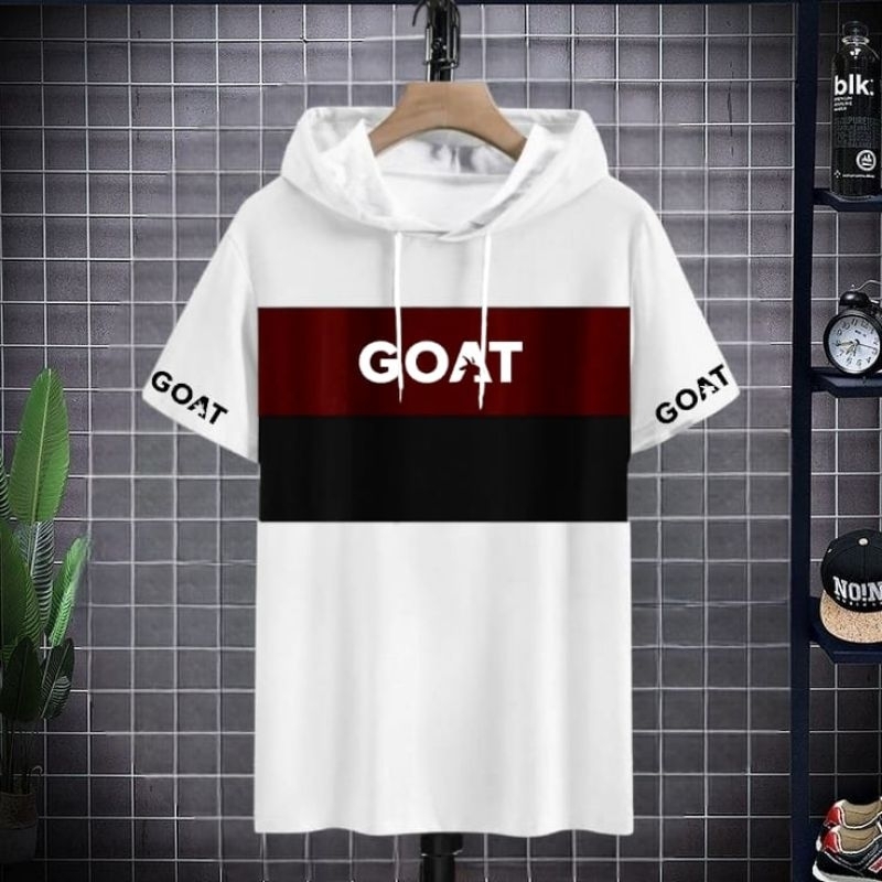kaos Hoodie pecah pola 3 warna kombinasi lengan pendek pria