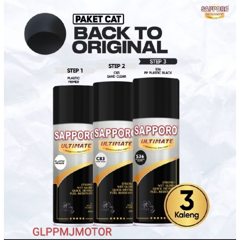 Paket Saporo SAPPORO ULTIMATE Back To Original Body Kasar Plastic Black Doff Dof Dop 3 Kaleng S36 C8