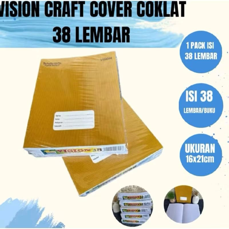 

1 PACK 10 PCS BUKU TULIS VISION SAMPUL COKLAT POLOS ISI 38 LEMBAR