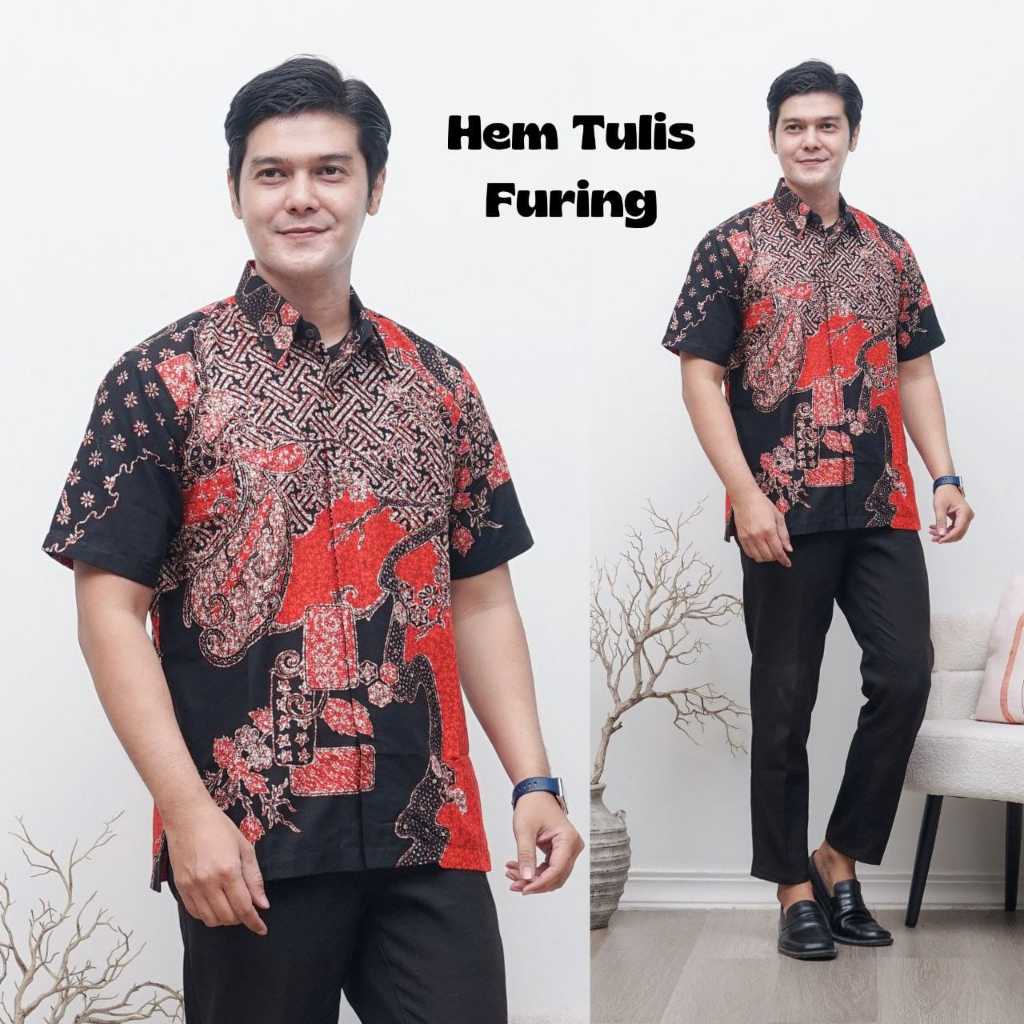 Baju Batik Pria Lengan Pendek Model Batik Tulis Kombinasi Bahan Matt Katun Primisima Tebal