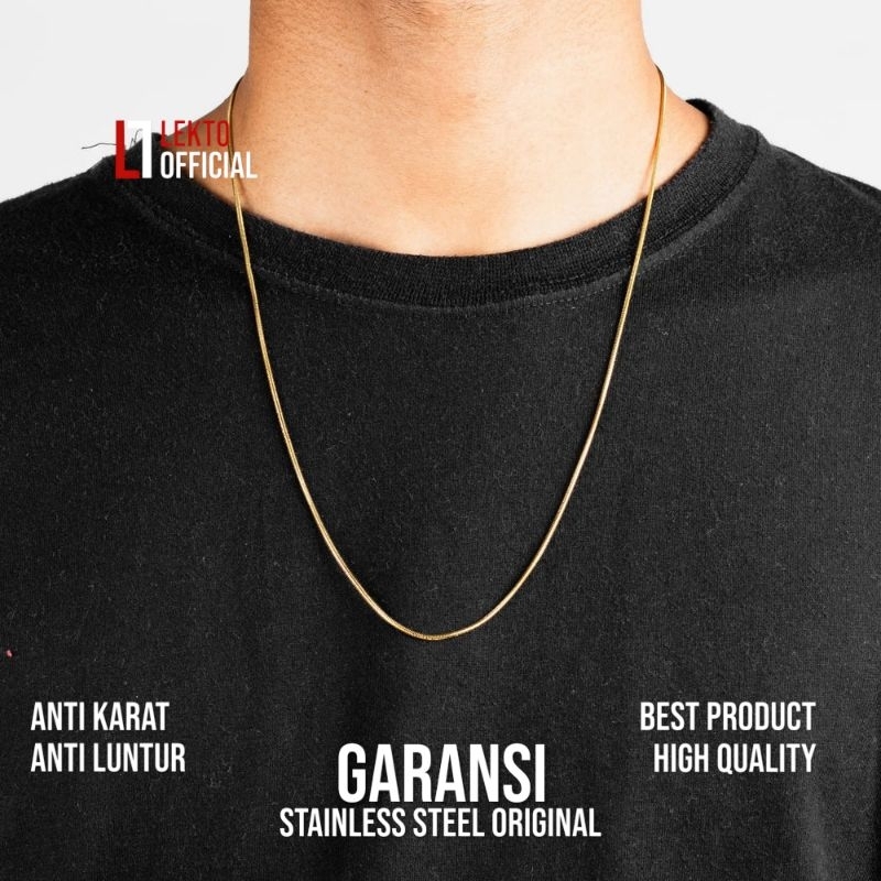 Kalung Titanium Pria Wanita Anti Karat Model Kotak Gold Cowok Cewek Unisex Asli Keren Kalung Monel